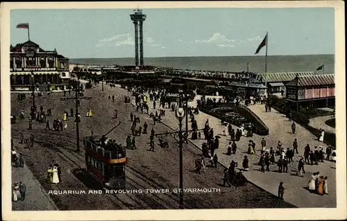 Ak Great Yarmouth East of England, Aquarium and Revolving Tower, Straßenbahn