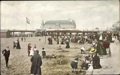 Ak Southport North West England, Lower Promenade and Pier