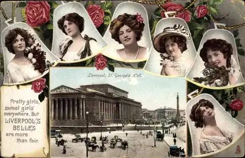 Passepartout Ak Liverpool North West England, St George's Hall, pretty girls