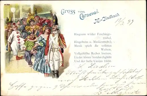 Litho Mönchengladbach im Ruhrgebiet, Karneval, Ringsum wilder Faschingstrubel...