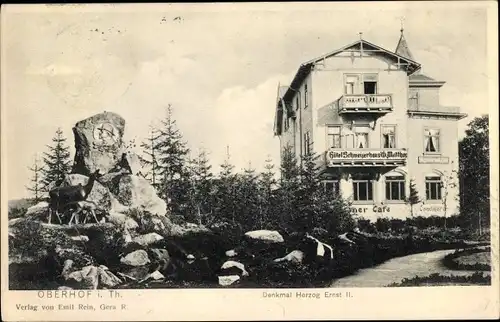 Ak Oberhof im Thüringer Wald, Denkmal Herzog Ernst, Hotel Schweizerhaus