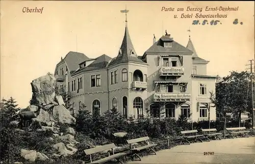 Ak Oberhof im Thüringer Wald, Partie am Herzog Ernst Denkmal, Hotel Schweizerhaus