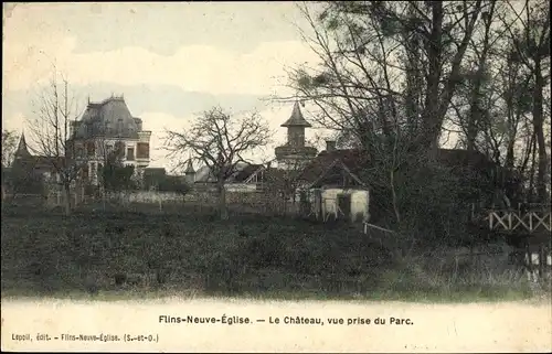 Ak Flins Neuve Eglise Yvelines, Le Chateau, vue prise du Parc