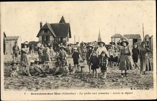 Ak Bernieres sur Mer Calvados, La peche aux crevettes, Avont le depart