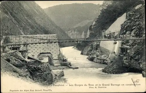 Ak Grenoble Isère, Les Gorges du Drac et la Grand Barrage en construction