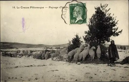 Ak Busseau d'Ahun Creuse, Paysage, Schafe, Landwirtschaft