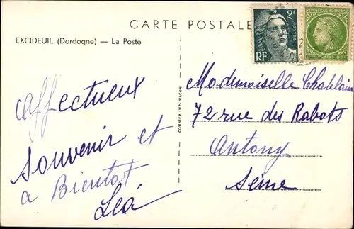 Ak Excideuil Dordogne, La Poste