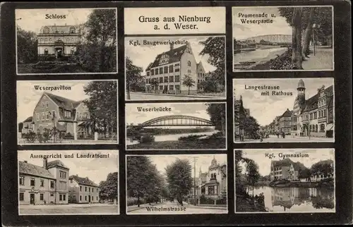 Ak Nienburg an der Weser, Schloss, Amtsgericht, Gymnasium, Weserpavillon, Rathaus