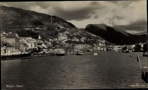 Ak Bergen Norwegen, Panorama vom Ort