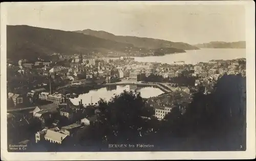 Ak Bergen Norwegen, Panorama vom Ort