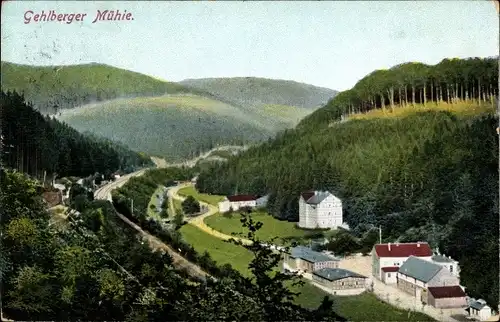 Ak Gehlberg in Thüringen, Hotel Pension Gehlberger Mühle, Tal der wilden Gera