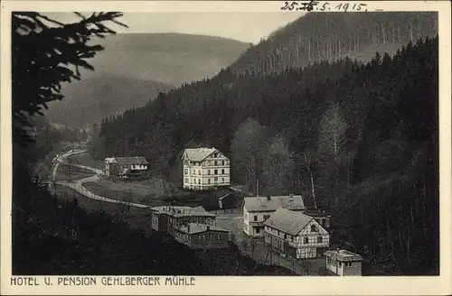 Ak Gehlberg in Thüringen, Hotel Pension Gehlberger Mühle, Tal der wilden Gera