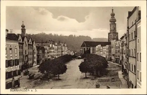 Ak Burghausen an der Salzach Bayern, Marktplatz, Kirche