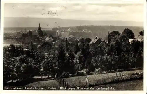 Ak Höhenluftkurort Friedrichsbrunn Thale im Harz, Blick gegen West von der Rambergshöhe