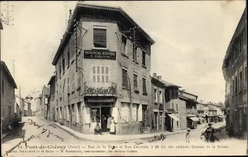 Ak Pont de Chéruy Isère, Rue de la Poste et Rue Centrale