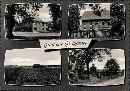 Ak Groß Ippener in Niedersachsen, Blick auf Gebäude, Feld, Ehrenmal