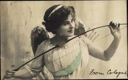 Ak Portrait einer Frau mit Bogen, Engel