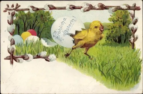 Litho Glückwunsch Ostern, Das Osterküken ist ausgeschlüpft