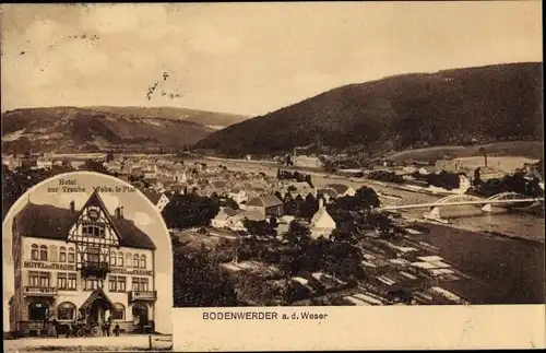 Ak Bodenwerder an der Weser, Hotel zur Traube, Blick auf den Ort