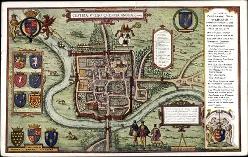 Landkarten Wappen Ak Chester North West England, Earliest published Plan of the City