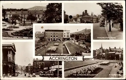 Ak Accrington North West England, Oak Hill Park, Manchester Road, The Gardens, Broadway, Centre