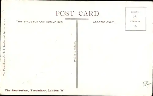 Künstler Ak London City England, Trocadero, The Restaurant