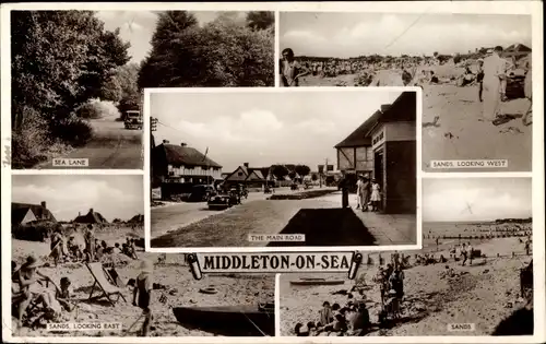 Ak Middleton on Sea South East England, Sea Lane, The Main Road, Sands