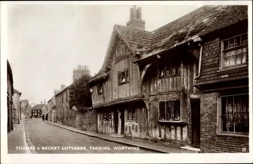 Ak Worthing South East England, Tarring, Thomas Becket Cottages