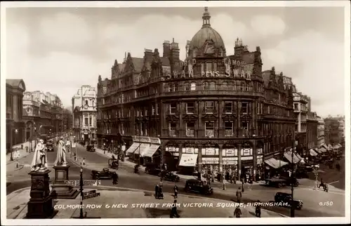 Ak Birmingham West Midlands England, Colmore Row, New Street from Victoria Square