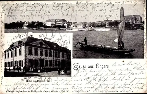 Ak Engers Neuwied am Rhein, Hotel zur Römerbrücke, Blick auf den Ort