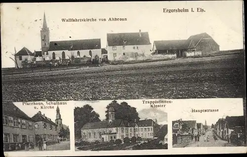 Ak Ergersheim Elsass Bas Rhin, Wallfahrtskirche von Altbronn, Trappistinnen Kloster, Schule, Pfarre