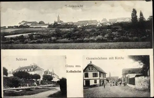 Ak Kolbsheim Bas Rhin, Totalansicht, Schloss, Gemeindehaus, Kirche