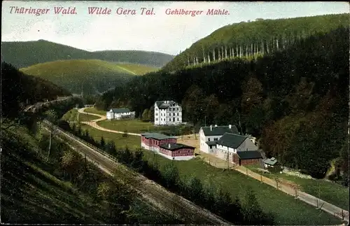 Ak Gehlberg in Thüringen, Hotel Pension Gehlberger Mühle, Tal der wilden Gera