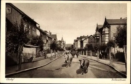 Ak Oberhof Thüringer Wald, Zellaerstraße mit Kühen, Fachwerkhäuser