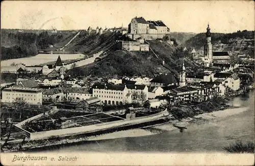 Ak Burghausen an der Salzach Bayern, Teilansicht mit Burg