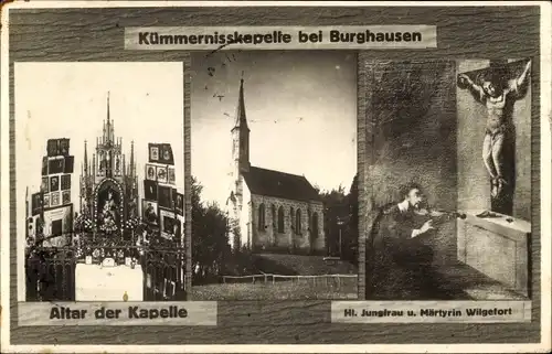 Ak Burghausen an der Salzach Bayern, Kümmernisskapelle, Altar, Heiligenbild