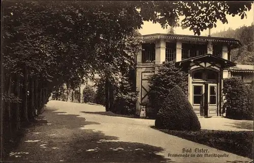 Ak Bad Elster im Vogtland, Promenade an der Moritzquelle