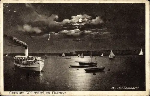 Ak Woltersdorf bei Berlin, Mondscheinnacht am Flakensee