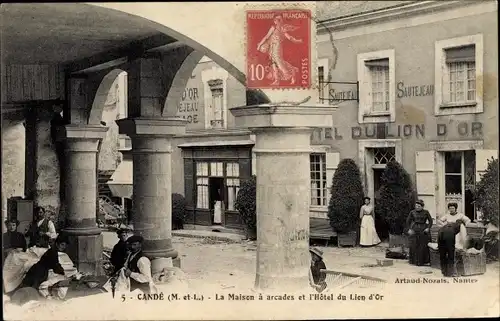 Ak Cande Maine et Loire, La Maison a arcades et l'Hotel du Lion d'Or