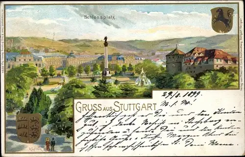 Künstler Ak Grimm, A., Stuttgart am Neckar, Schlossplatz, zwei Wappen