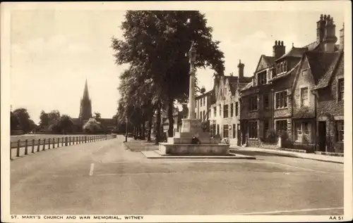 Ak Witney Oxford Oxfordshire, St. Mary's Church and War Memorial