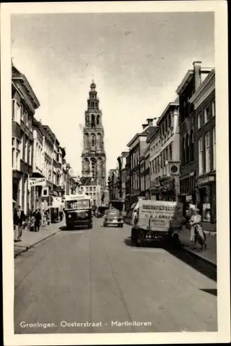 Ak Groningen Niederlande, Oosterstraat, Martinstoren