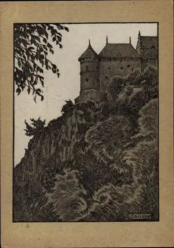 Künstler Ak H. Kißling Heidenheim an der Brenz, Schloss Hellenstein, Kreidezeichnung