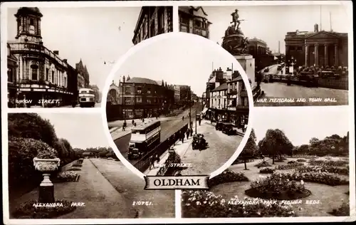 Ak Oldham North West England, War Memorial, Town Hall, Union Street, Alexandra Park