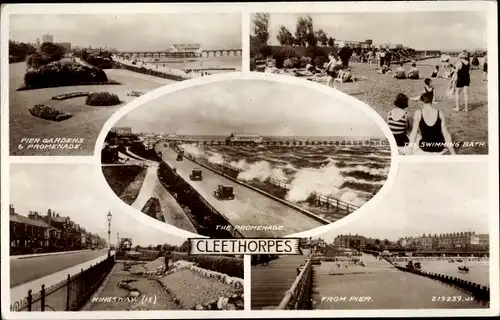 Ak Cleethorpes Yorkshire, The Promenade, Swimming Bath, Kingsway, Pier Gardens