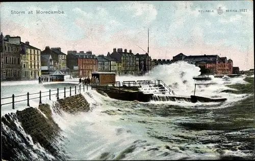 Ak Morecambe North West England, Storm, Pier