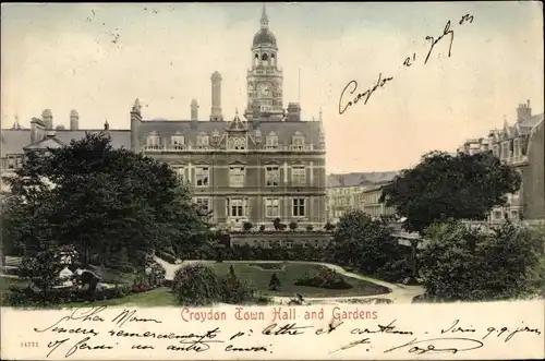Ak Croydon London City, Town Hall and Gardens
