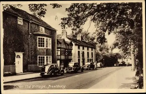 Ak Prestbury North West England, Down the Village, Autos