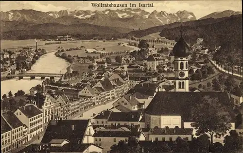 Ak Wolfratshausen in Oberbayern, Blick auf den Ort im Isartal