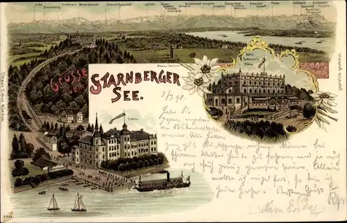 Litho Berg am Starnberger See in Oberbayern, Rottmannshöhe, Leoni, Gebirge